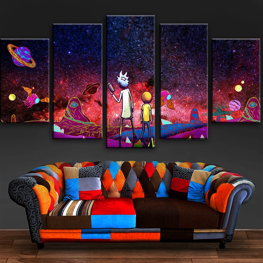 Холст Картина Рик и Морти картины для гостиной стены искусства 5 шт HD печать