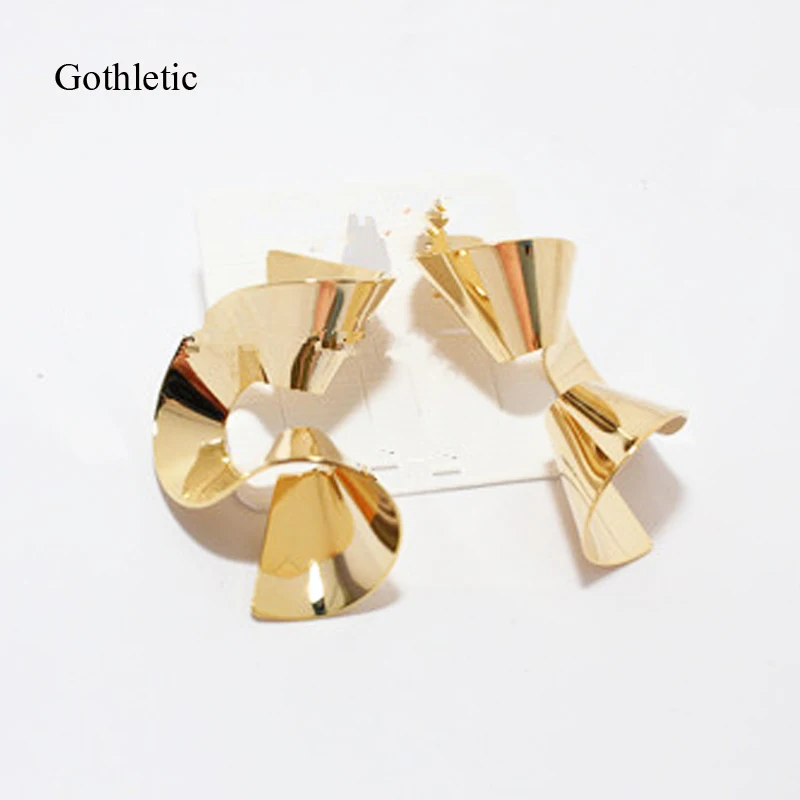 Gold Color Gothletic, брендовые, золотые, Преувеличенные, большие, изогнутые, сложенные, металлические, массивные серьги-гвоздики для женщин, Brincos, модные, вечерние, ювелирные изделия - Окраска металла: Gold Color