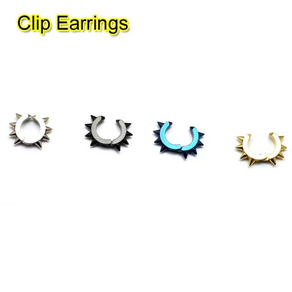 2 pieces Fashion Men Clip Earring Titanium Steel Round No Piercing Ear Cuff Wrap Black Stainless | Украшения и аксессуары