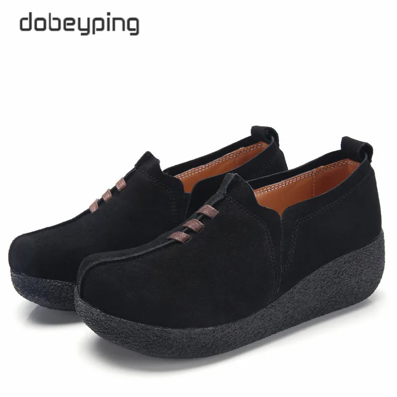 Dobeyping/сезон весна-осень; женская обувь из коровьей замши; женская обувь на плоской подошве; женские лоферы на толстой подошве; повседневные женские кроссовки на платформе - Цвет: Black