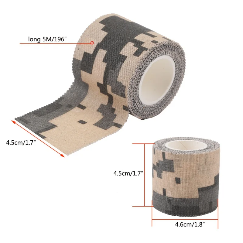 Camo Army Non Woven Cohesive Bandage Self-adhesive Non-woven Camouflage Camping Hunting Stealth Tape 5M |
