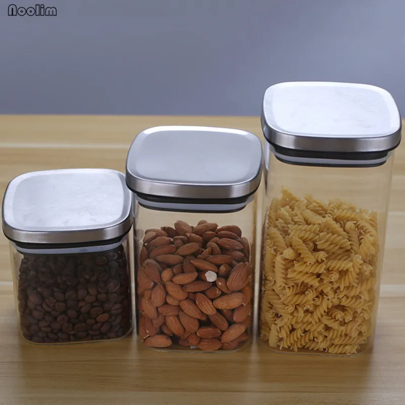 Квадратные стеклянные банки с крышкой из нержавеющей стали для специй различных