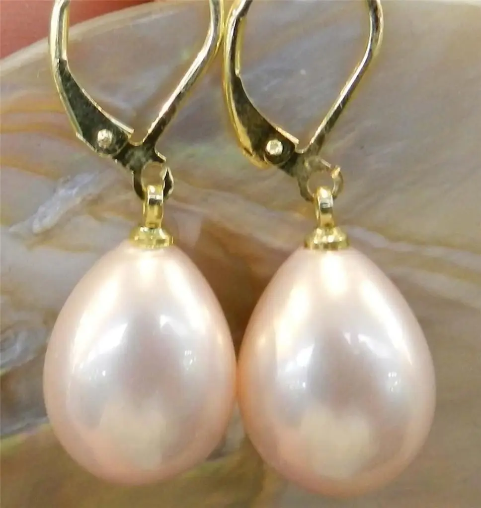 

Free shipping 5PAIR Beautiful 12x16mm Pink Shell Pearl Drop Earrings AAA Grade