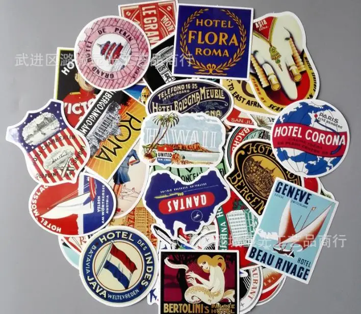 55 шт./компл. винтажный Знаковый отель в мире тайский евро багажная тяга коробка