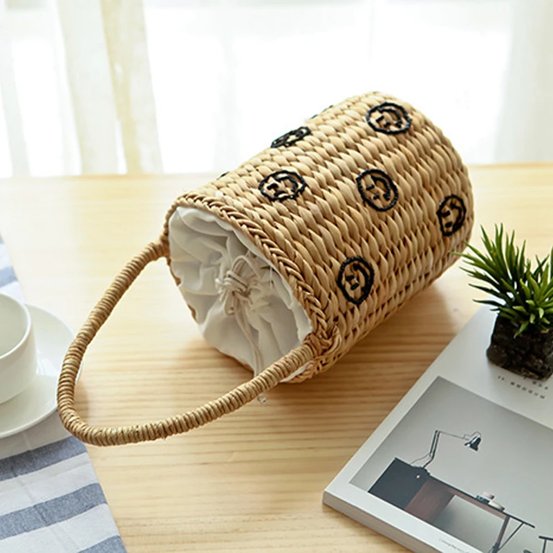 Милая пляжная соломенная сумка мешок с вышивкой в виде звезды и улыбки летние