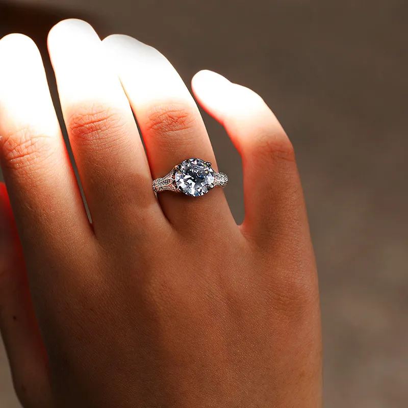 Роскошное модное женское кольцо с круглым камнем кристаллом цвета розового