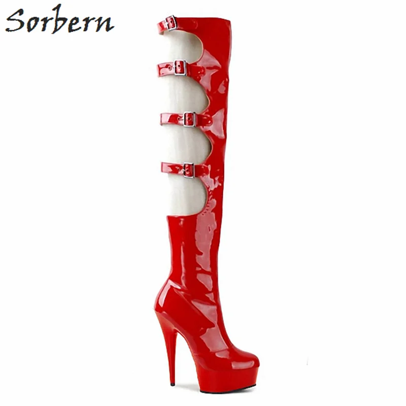 

Sorbern 15Cm Spike High Heels Platform Round Toe Knee High Boots Summer Style Shoes Ladies Platform Patent Leather Boots Size 12