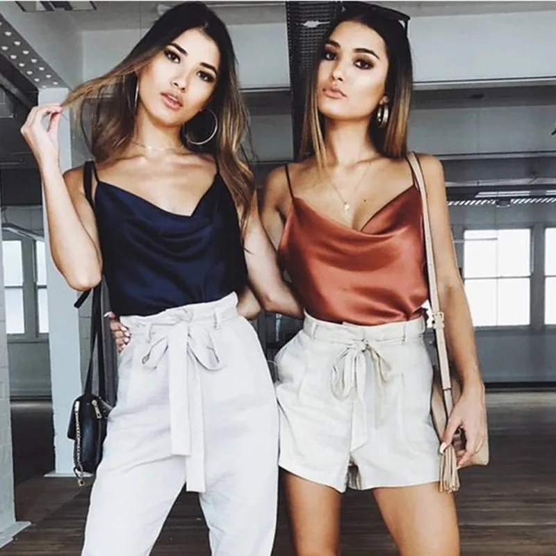 Женский топ на бретельках шифоновый без рукавов с одним словом и воротником