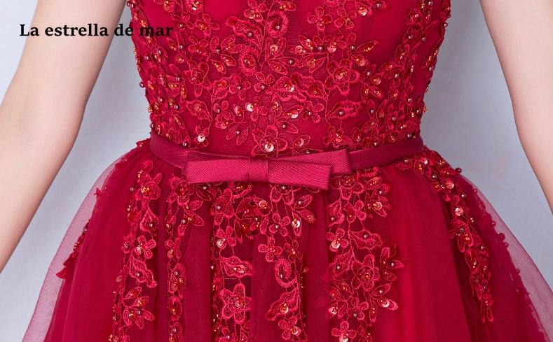 Vestido de madrinha para casamento тюль бисером сексуальный V образным вырезом с открытыми плечами линии Бордовые Платья для подружки невесты Короткие свадебные