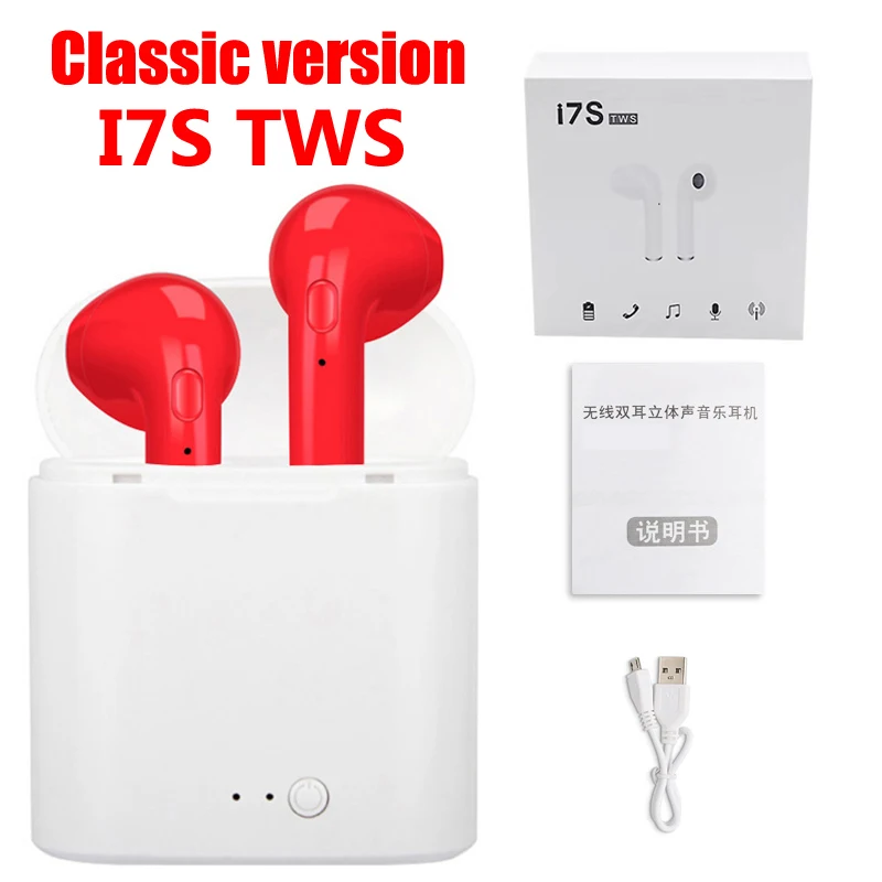 I7mini Bluetooth наушники портативные беспроводные мини наушники с зарядным устройством Мини bluetooth наушники Универсальный тип I7S TWS - Цвет: I7S TWS RED