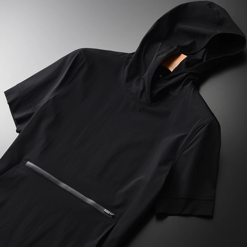 Мужская футболка Minglu мягкая тонкая летняя с капюшоном и коротким рукавом большие