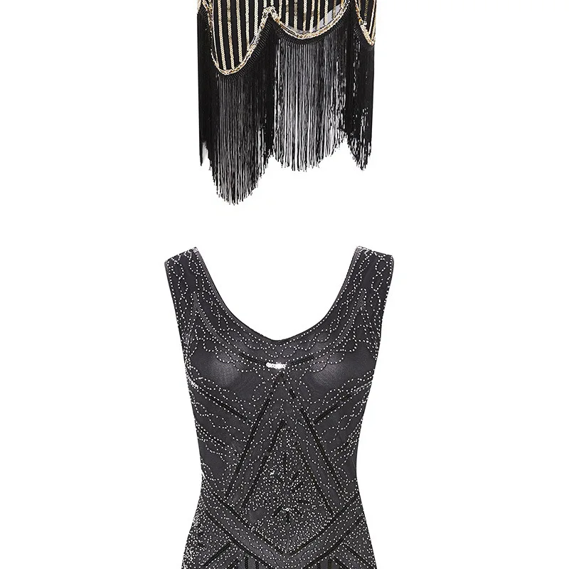 LADIES FRINGE FLAPPER SEQUINED FANCY DRESS SLEEVELESS ADULT CHARLESTON COSTUME THE GATSBY 1920'S 1930'S