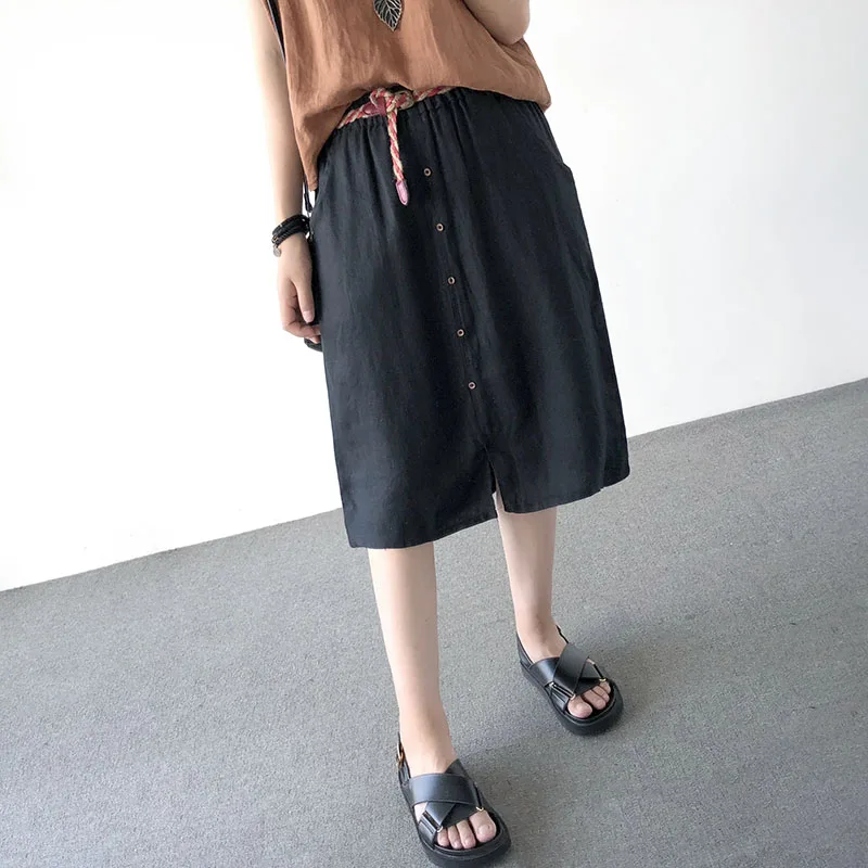 Женская льняная юбка трапециевидной формы повседневная однотонная однобортная