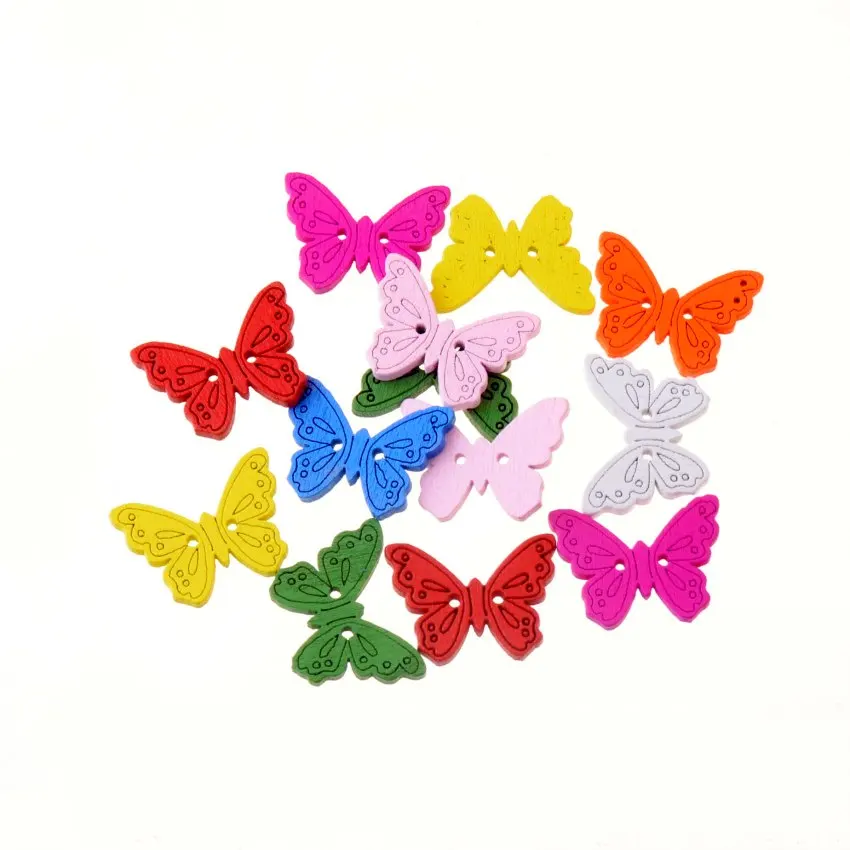 Бесплатная доставка 50 шт случайно смешанные бабочки 2 отверстия картина по