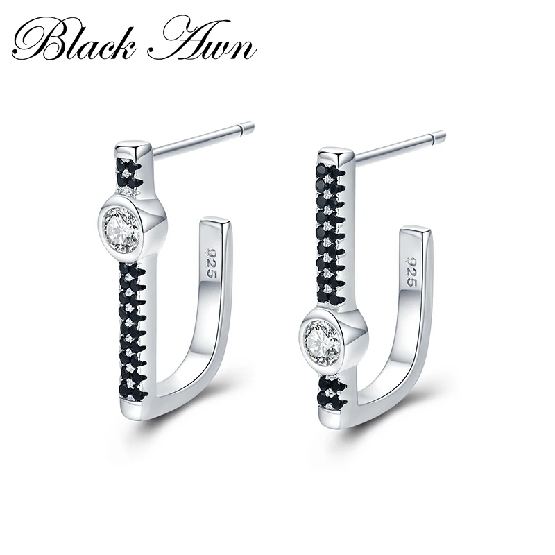 

2020 New Birthday Present 925 Sterling Silver Jewelry Engagement Crown shape Stud Earrings for Women Black Spinel I018