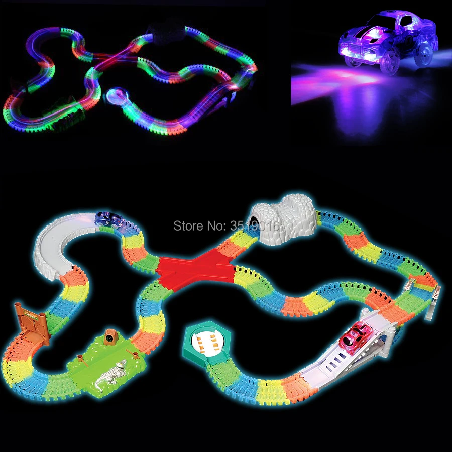 Набор гибких гоночных треков полный изгиб 11 футов более 220 шт. дорожек светится в