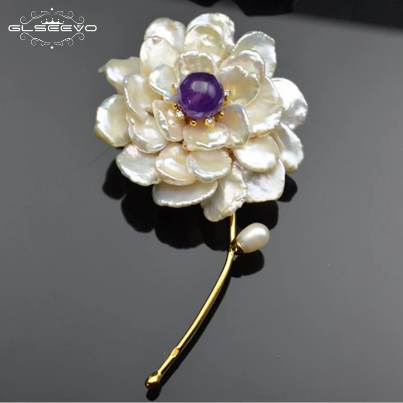 XlentAg натуральная пресная вода барокко Жемчуг цветок брошь женский Bijoux Аметист Броши для женщин подарок