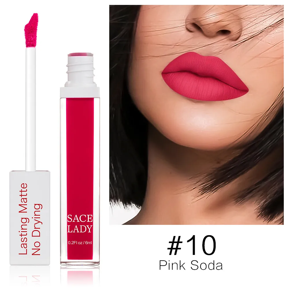10 Pink Soda SACE LADY стойкая губная помада, макияж, Матовая жидкая губная помада, не высыхающая, макияж, телесный, красный, пигмент, водостойкая, 23 Цвета, косметика - Цвет: 10 Pink Soda