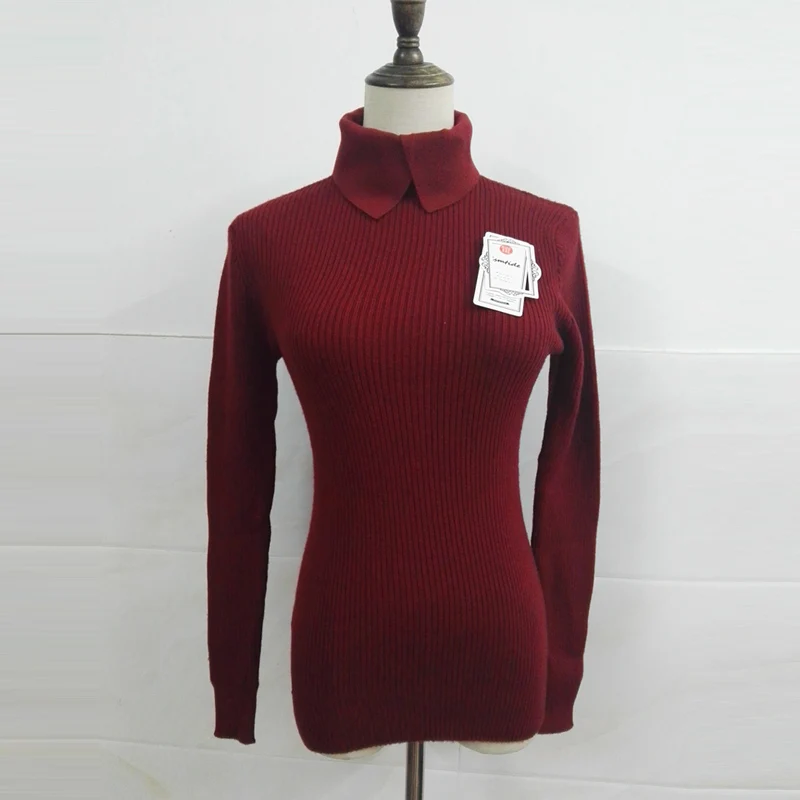 Осенне-зимний теплый вязаный кашемировый свитер с отложным воротником шерстяной