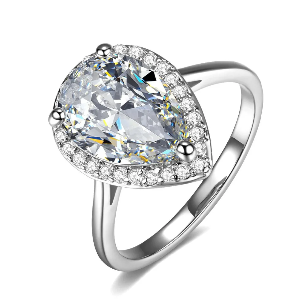 AINUOSHI Teardrop Halo Pear Cut 4 карата кольца стерлингового серебра 925 пробы для женщин обручальное свадебное кольцо украшения на свадьбу, годовщину