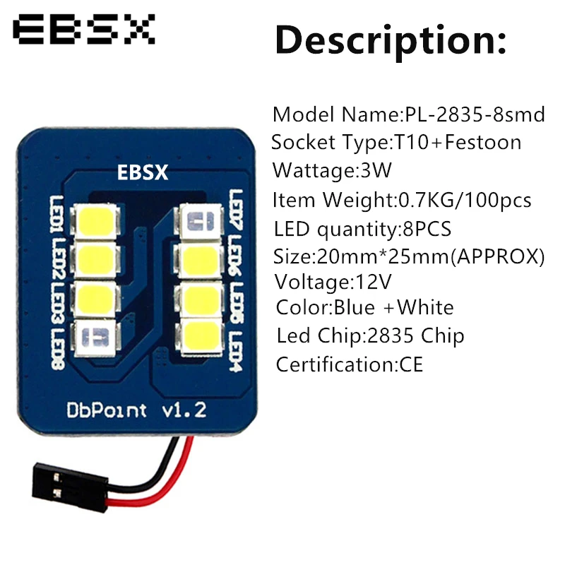 EBSX Новинка 30 шт. T10 2835 8 SMD двухцветная синяя Белая Гирлянда купольная панель