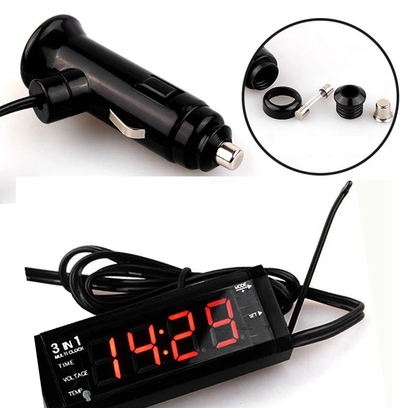 Автомобильный термометр 12 в 24 вольтметр дисплей тестер времени светодиодный
