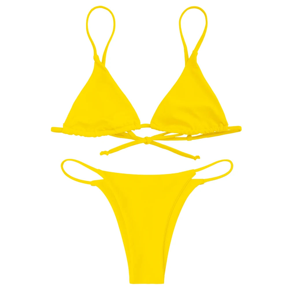 Yellow ZAFUL, новинка, купальник для женщин, Cami Bralette, стринги, набор бикини, сексуальный, низкая талия, на тонких бретелях, женский купальник, стринги, Biquni - Цвет: Yellow