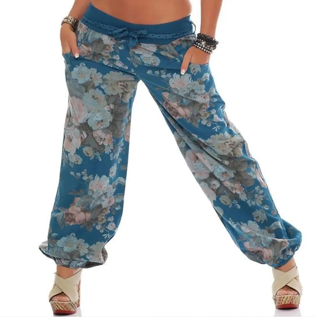 Женские повседневные Длинные свободные брюки с цветочным бантом и карманом