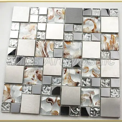 

Gold foil crystal mosaic tile mixed metal tile for kitchen backsplash A42349