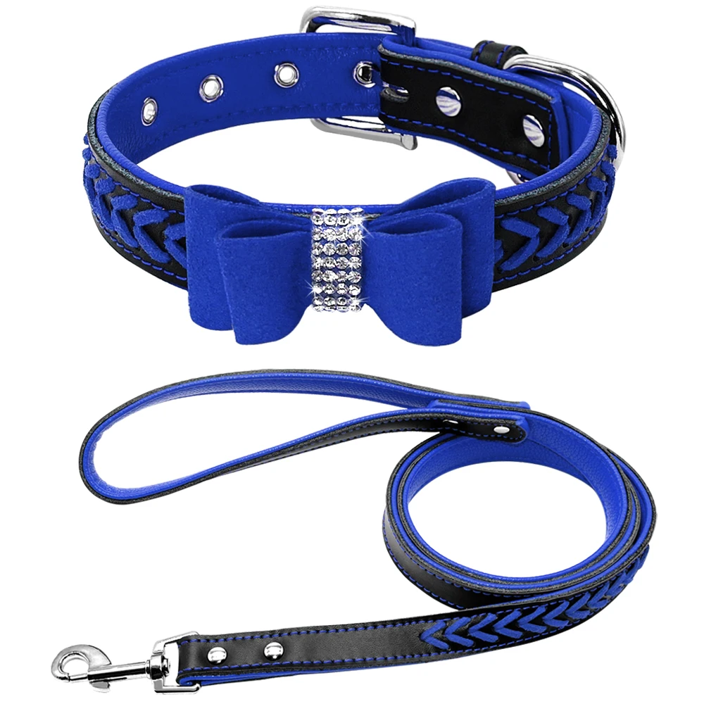 Ошейник для собак из хрустальной замши набор поводков ошейники с бантом поводки