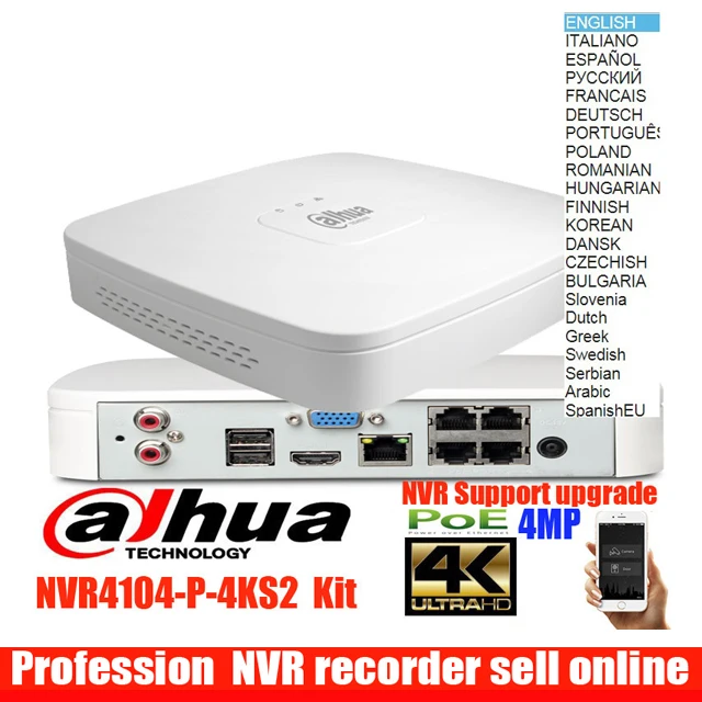 Оригинальный многоязычный сетевой видеорегистратор dahua Dahua NVR4104 P 4KS2 NVR POE 4CH 4PoE 4K
