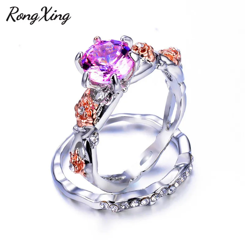 Женские наборы колец RongXing с камнем на день рождения из белого/синего/фиолетового