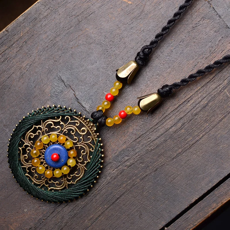 Ожерелье этническое плетеное ожерелье ручной работы модное винтажное с желтым