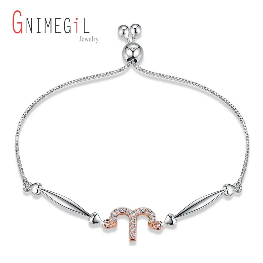 Модный браслет gnimegili 12 Созвездие Настоящее серебро 925 амулет с хрустальной бусиной браслет для женщин ювелирные изделия подарки - Окраска металла: Aries H077