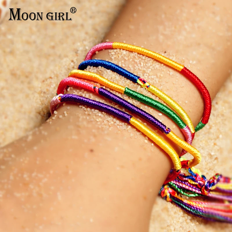 MOON GIRL 5 шт. многоцветные модные подвески браслет богемный Хлопок Веревка Цепи
