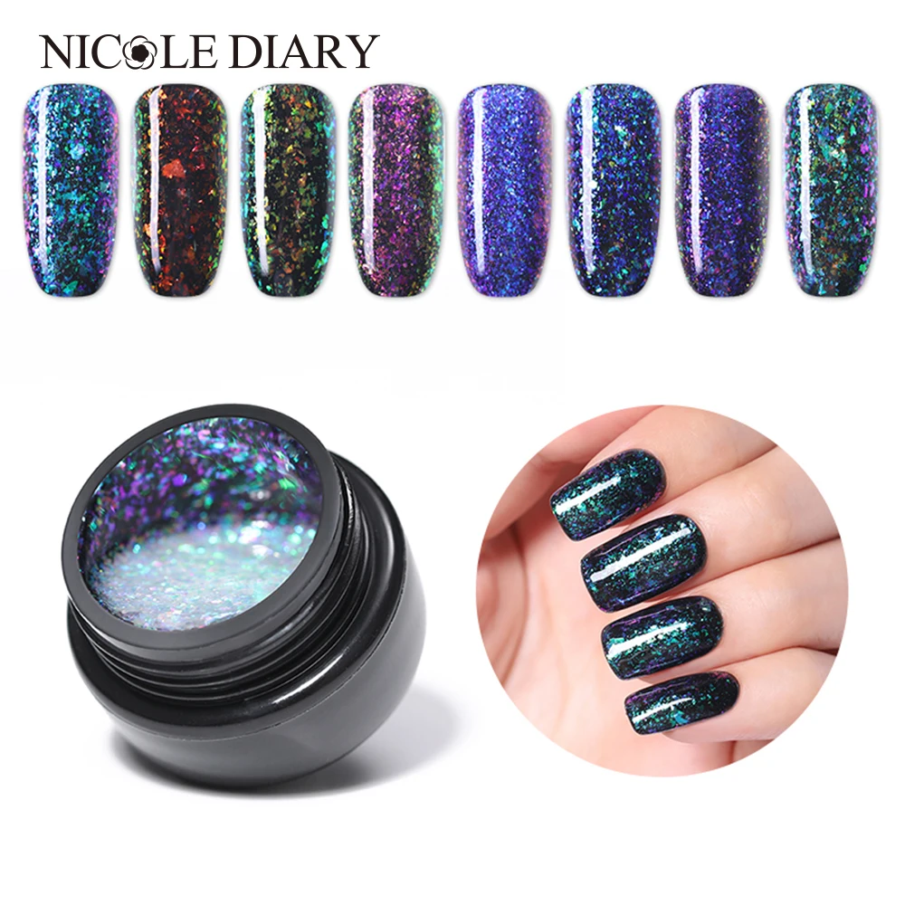 Лак для ногтей NICOLE DIARY хамелеон отмачиваемый Гель лак с блестящими блестками УФ