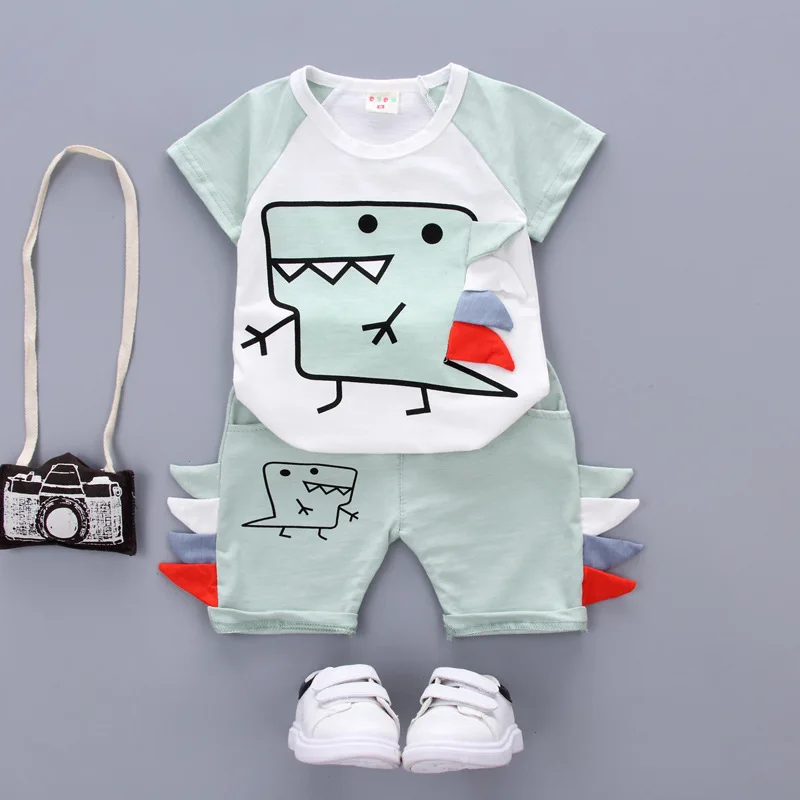 Autumn boy Girls Baby dinosaur pattern Kids Short sleeve Children wear casual top + trousers comfortable clothes 12M-3Y | Детская одежда