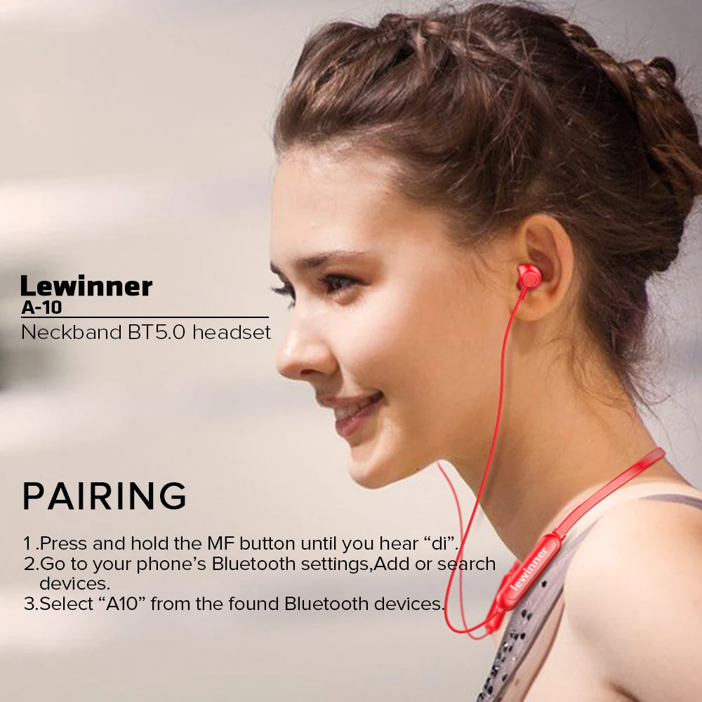 Lewinner A 10 беспроводные наушники Bluetooth V5.0 гарнитура для телефонов шейные спортивные