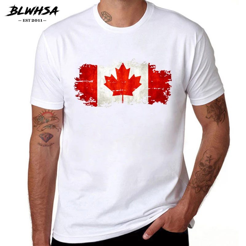 

BLWHSA Canada Flag Printing T shirt Men Fashion Short Sleeve Cotton Summer T-shirts Casual Canada Flag Funny Tops Tees