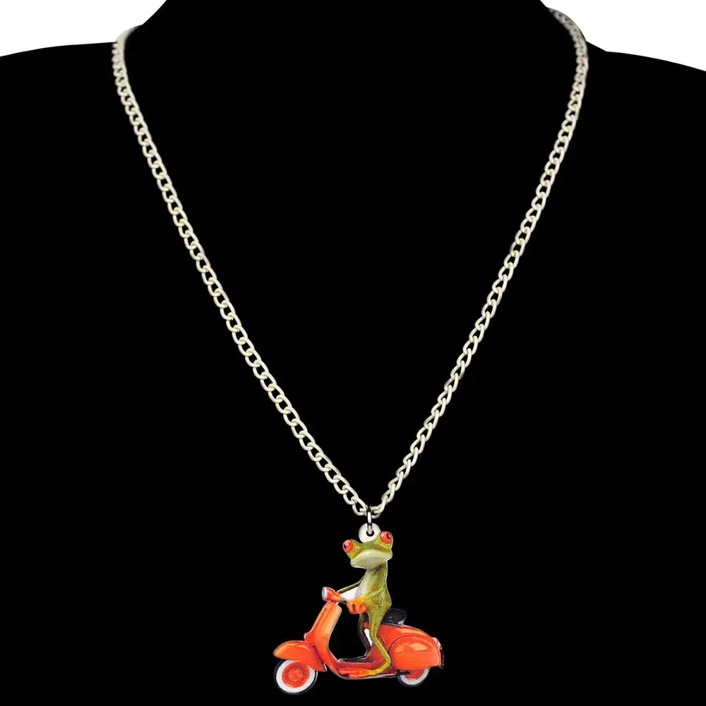 WEVENI Acrylic Jewelry Sets Orange Motorcycle Frog Necklace Earrings Drop Funny Animal Pendant For Women Girls Lovers Gift | Украшения и