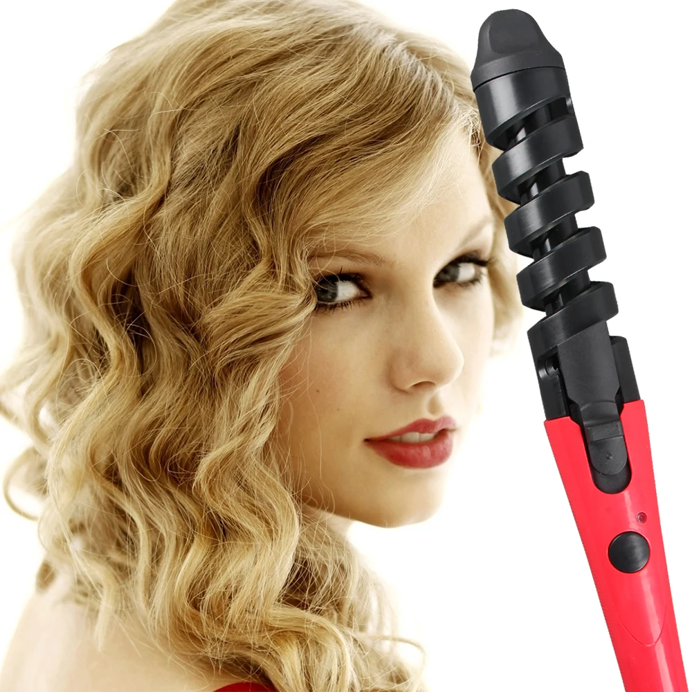 New 2015 Black Red Electric Magic Hair Styling Tool Rizador De Pelo Curler Roller Pro Spiral Curling Iron Wand Curl Styler |