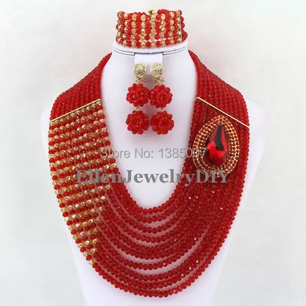 

Voguish Red African Nigerian Wedding Beads Crystal Necklaces Bracelet Earrings African Wedding Beads Jewelry Set WS4520