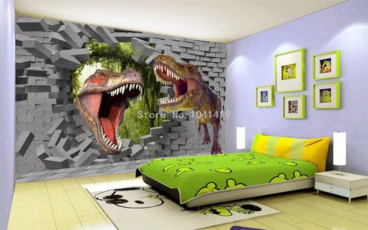 Papel де Parede 3D стерео мультфильм Динозавр МУРАЛ с проломом в стене обои детская комната гостиная фон настенные изображения стена бумаги 3D