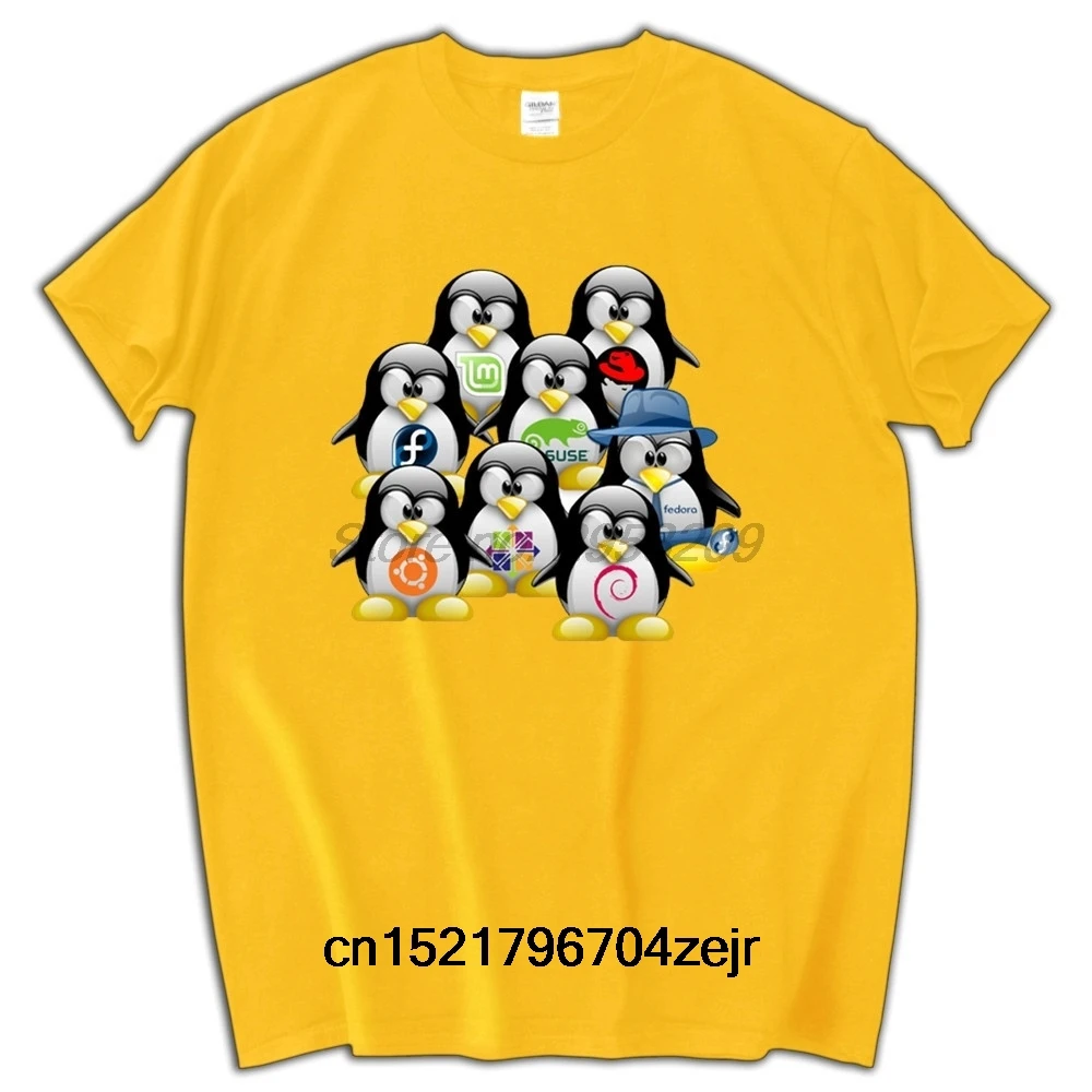 Мужская футболка группа пингвинов LINUX брендовая хлопковая Футболка забавная