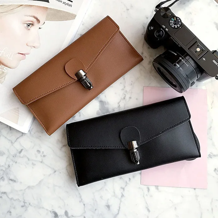 Модный корейский женский длинный кошелек кожаные однотонные сумки с отделением