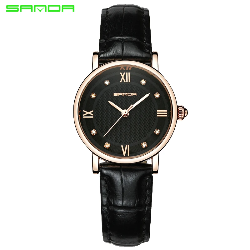 SANDA брендовые модные кожаные часы женские с кристаллами Элегантные наручные Geneva