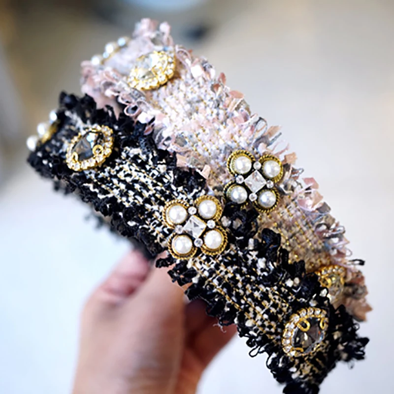 Женский твидовый ободок с зубцами оригинальный корейский Ретро драгоценными