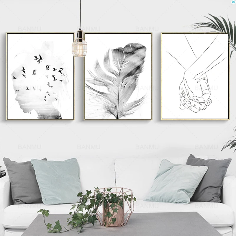 Простой черно белый постер в скандинавском стиле абстрактная Печать на холсте