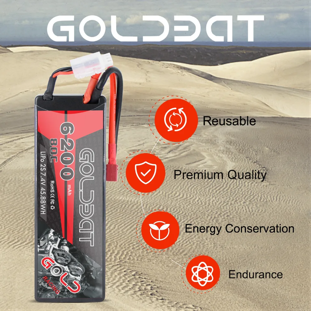 Аккумулятор GOLDBAT Lipo 6200 мАч 7 4 В для радиоуправляемого автомобиля 80C с разъемом Deans