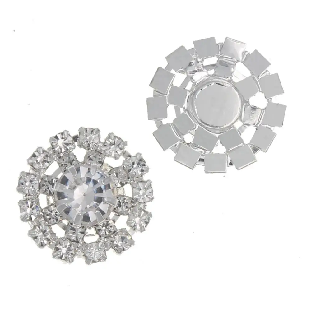 Silver with Flatback 18mm Round Rhinestones Buttons Flatback Shank Button DIY Embellishment Hair Bow Interspersed Gem Decorative for Wedding Clothing - Цвет: Silver with Flatback